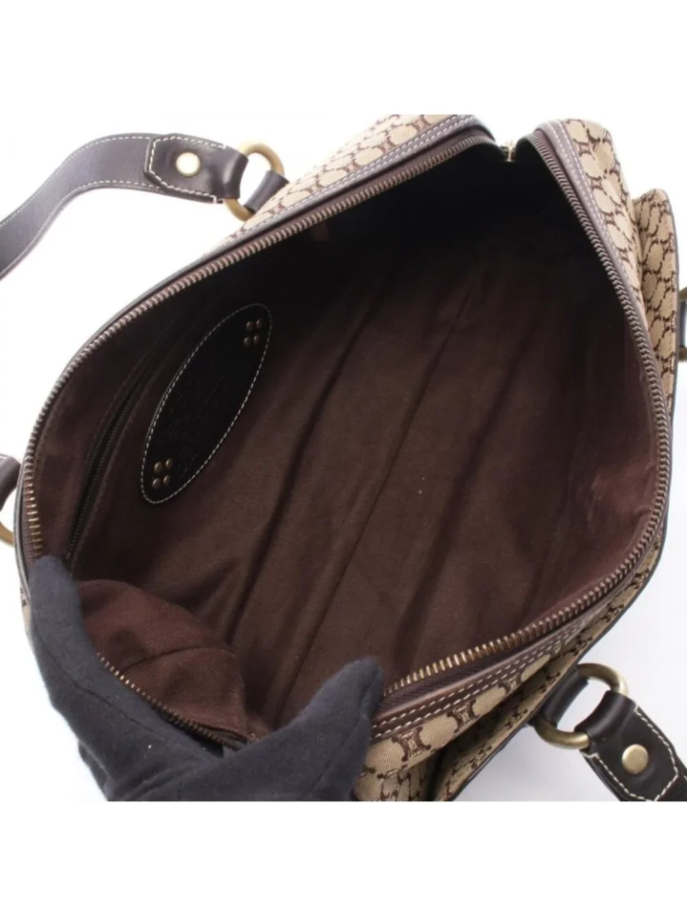 Celine Shoulder Bag Macadam Mini Beige Brown Canvas Leather